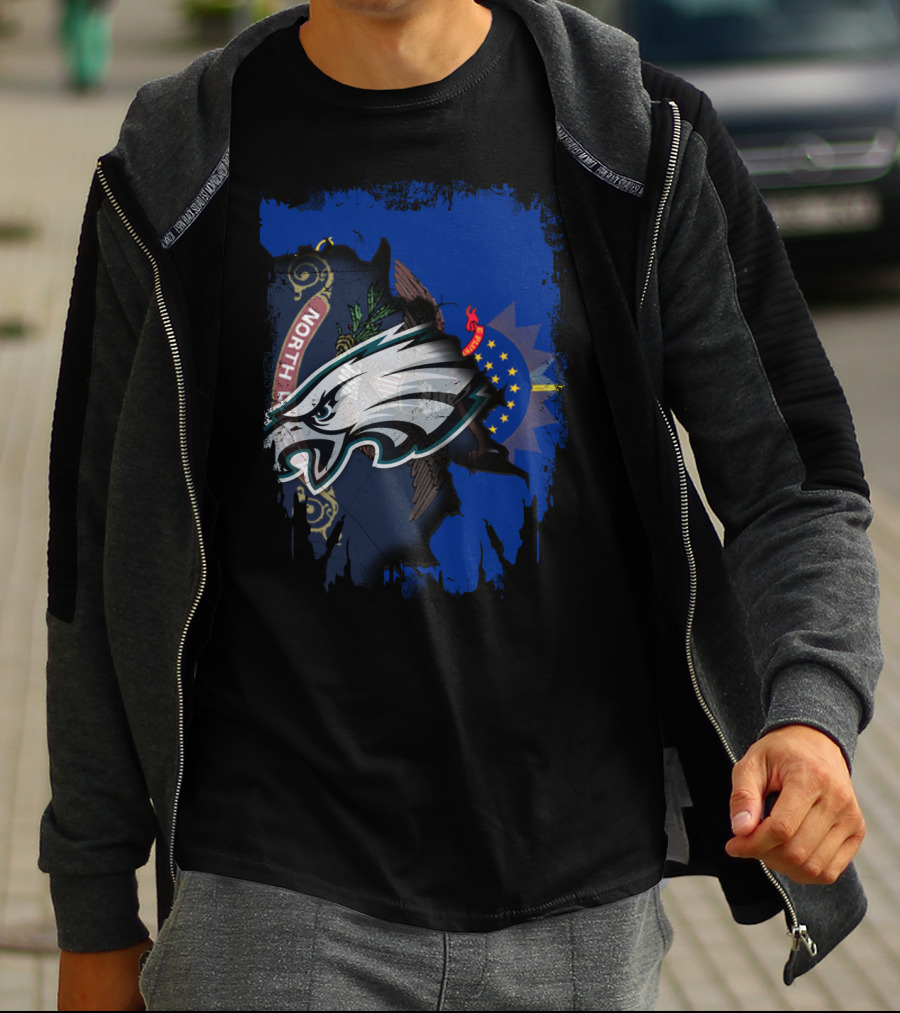 North Dakota Eagles Emblem With State Flag Background T-Shirt