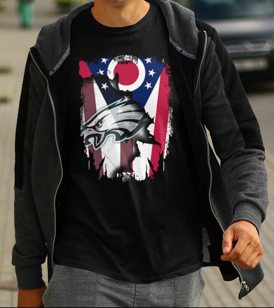 Ohio Flag With Philadelphia Eagles Logo Together T-Shirt