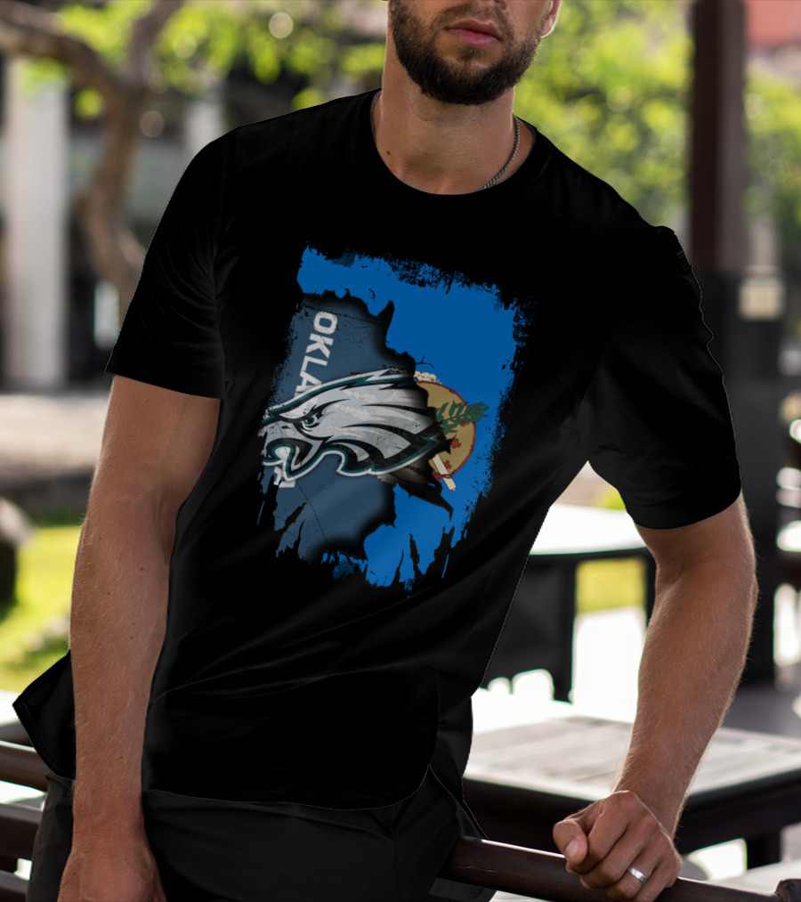 Oklahoma With Philadelphia Eagles Logo And Oklahoma State Flag T-Shirt