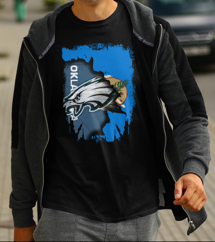 Oklahoma With Philadelphia Eagles Logo And Oklahoma State Flag T-Shirt