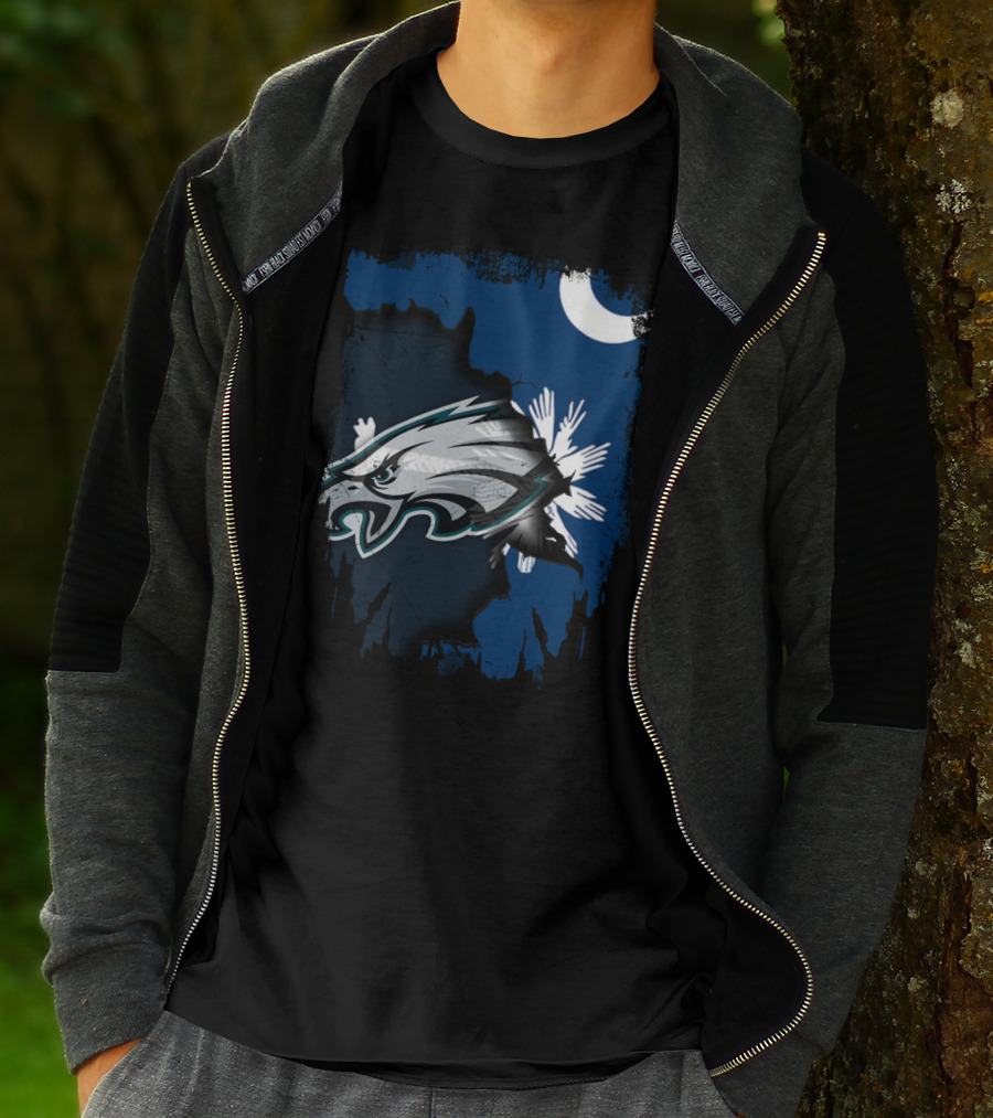 Together South Carolina With Philadelphia Eagles And Palmetto Crescent Moon T-Shirt