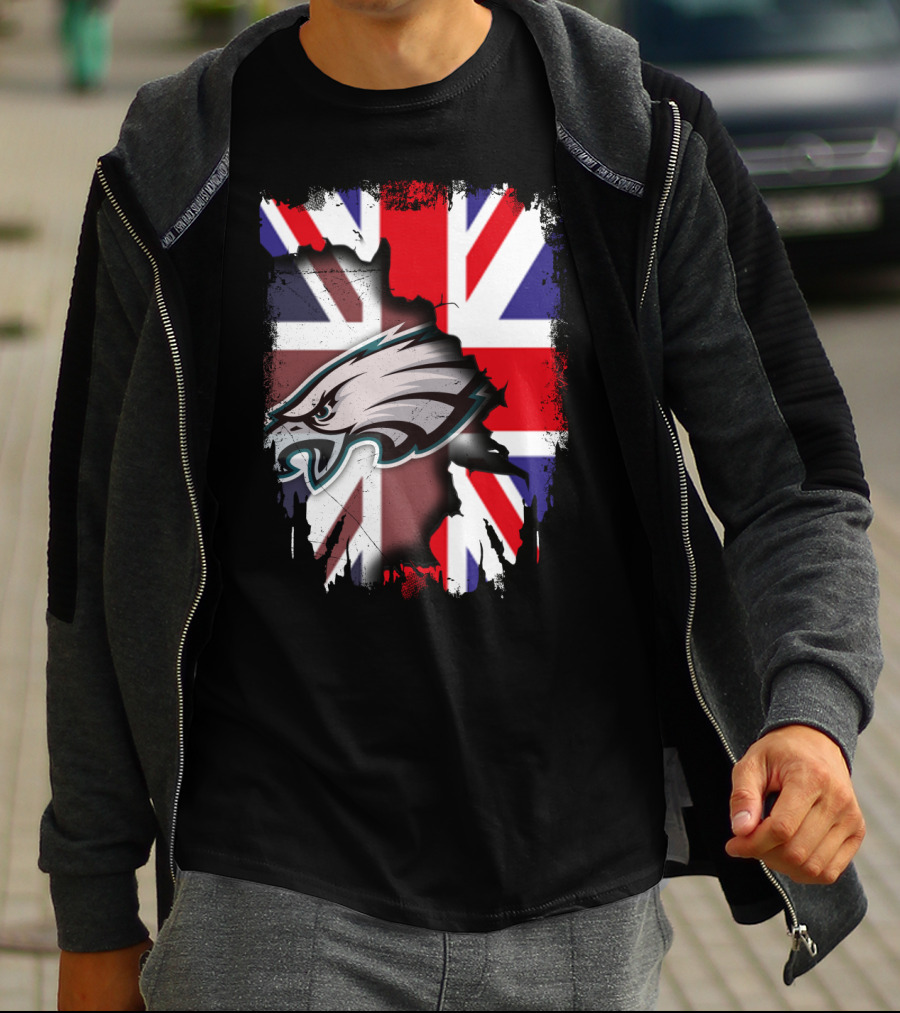 Philadelphia Eagles Overlaid On Union Jack Flag T-Shirt