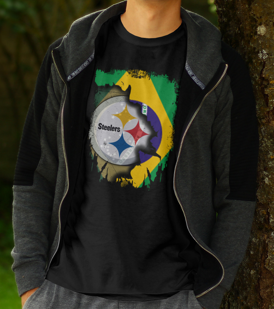 Together Brazil Steelers Flag And Logo Fusion T-Shirt