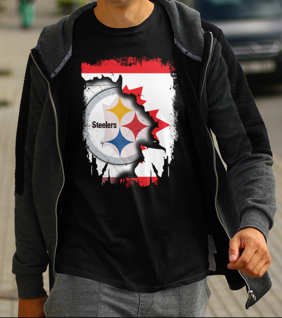 Steelers Logo With Canadian Flag Torn T-Shirt