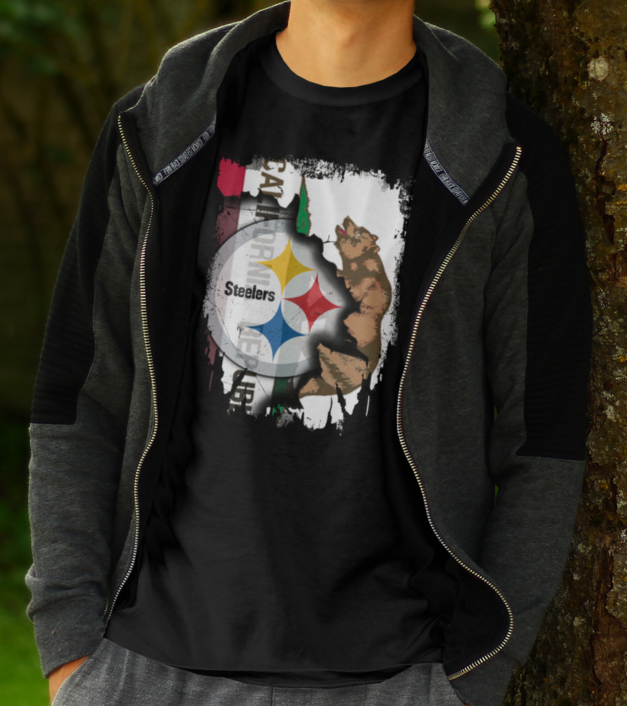 California Bear With Steelers Logo Fusion T-Shirt