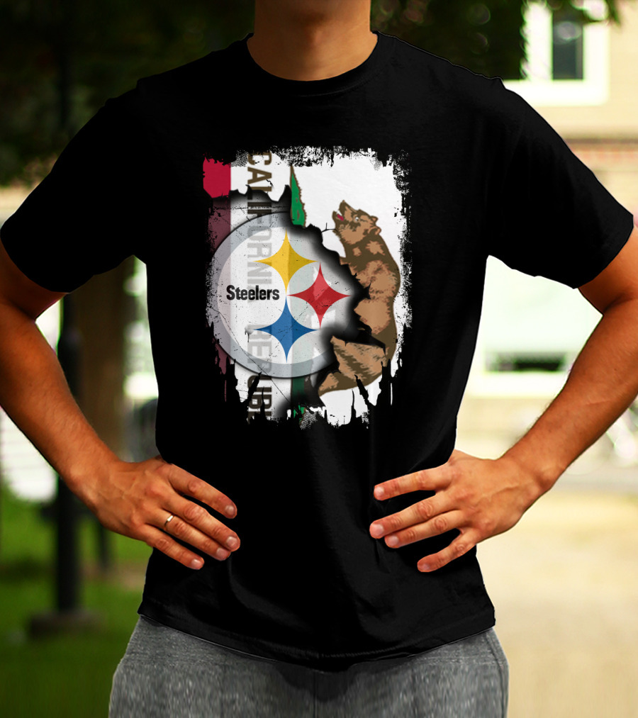 California Bear With Steelers Logo Fusion T-Shirt