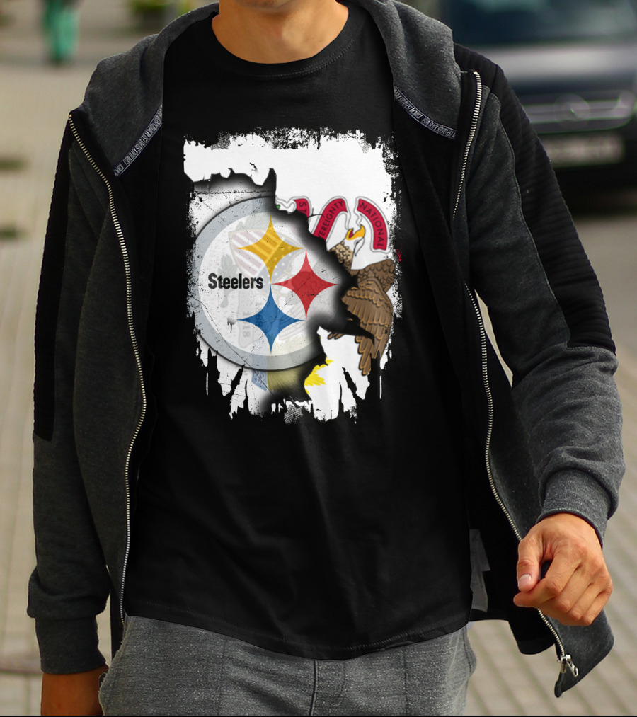 Illinois And Steelers Unity Emblem With State Symbols And NFL T-Shirt