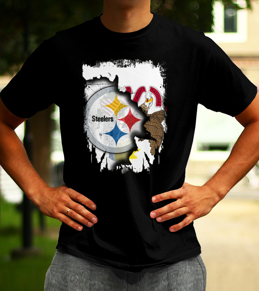 Illinois And Steelers Unity Emblem With State Symbols And NFL T-Shirt