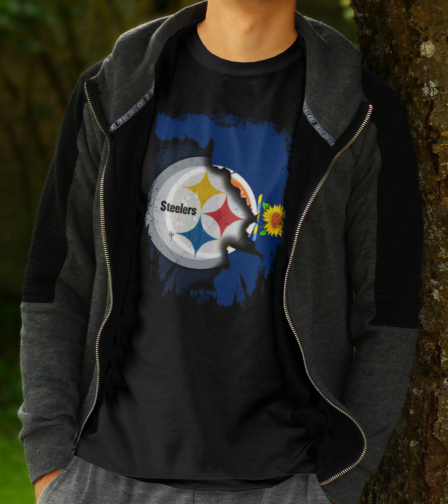 Steelers Logo With Kansas State Flag And Sunflower T-Shirt