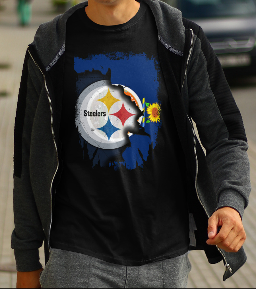 Steelers Logo With Kansas State Flag And Sunflower T-Shirt