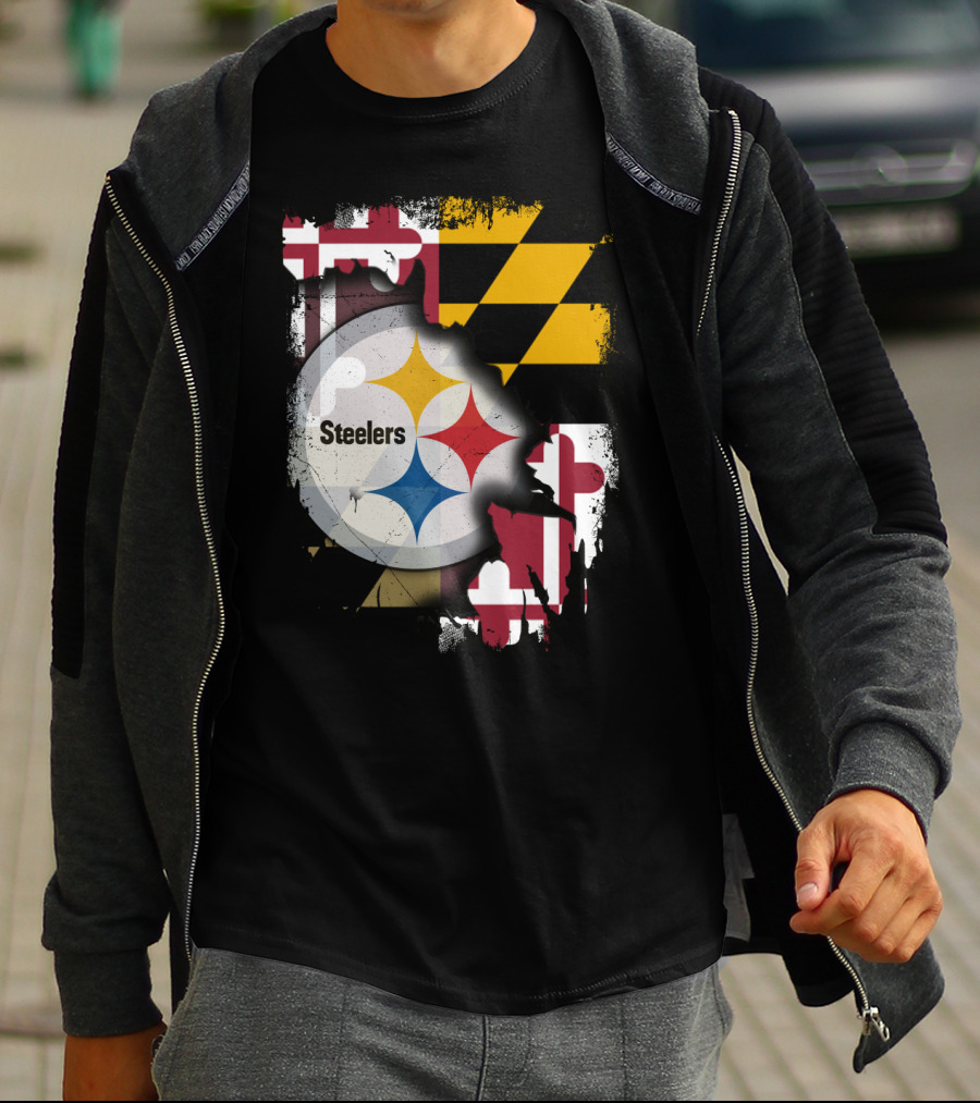 Together Maryland Flag Steelers Logo Fusion T-Shirt