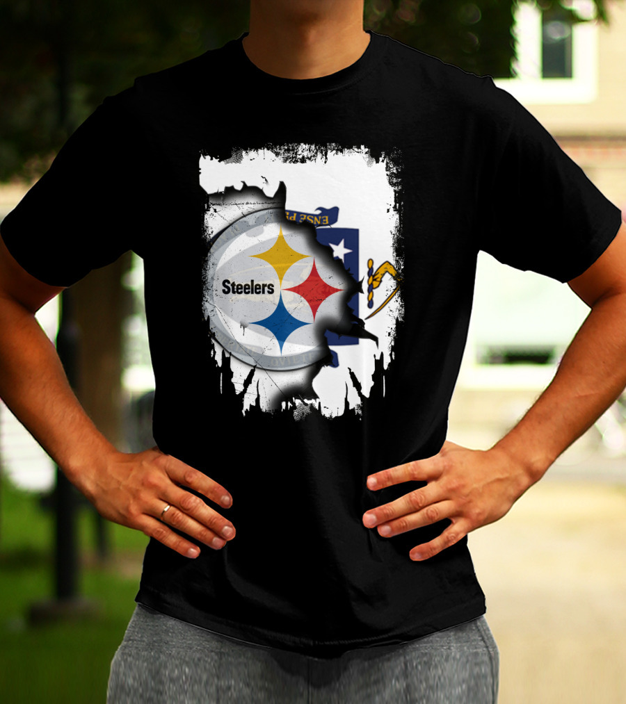 Together Massachusetts With Steelers Emblem On State Flag Background T-Shirt