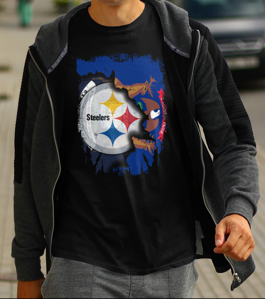 Together Michigan Emblem Featuring Steelers Logo Integration T-Shirt