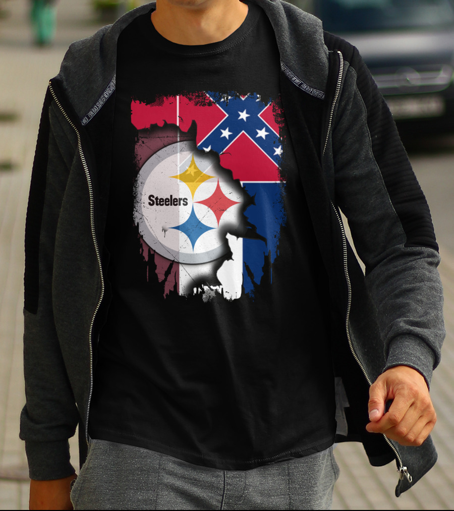 Together Mississippi With Steelers Logo And Confederate Flag T-Shirt