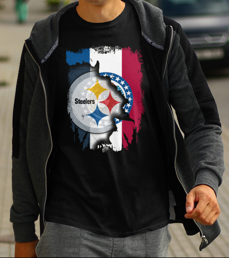 Steelers Emblem On Missouri Flag Background T-Shirt