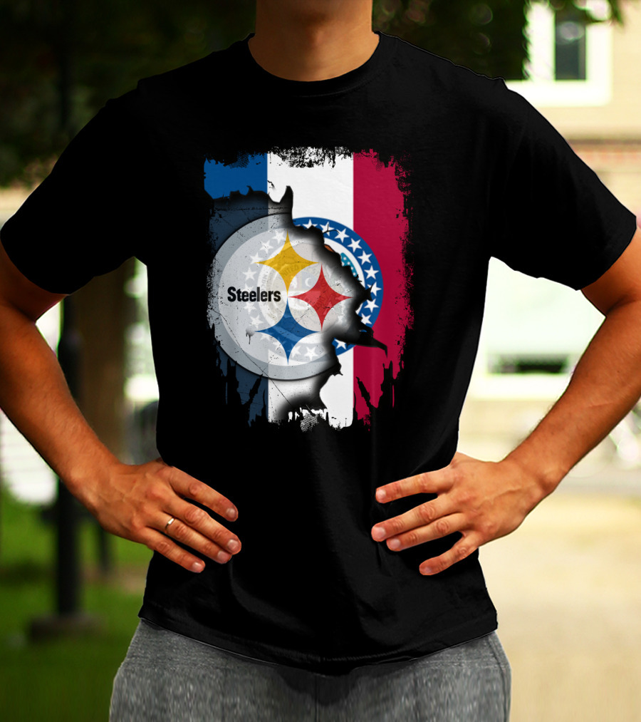 Steelers Emblem On Missouri Flag Background T-Shirt
