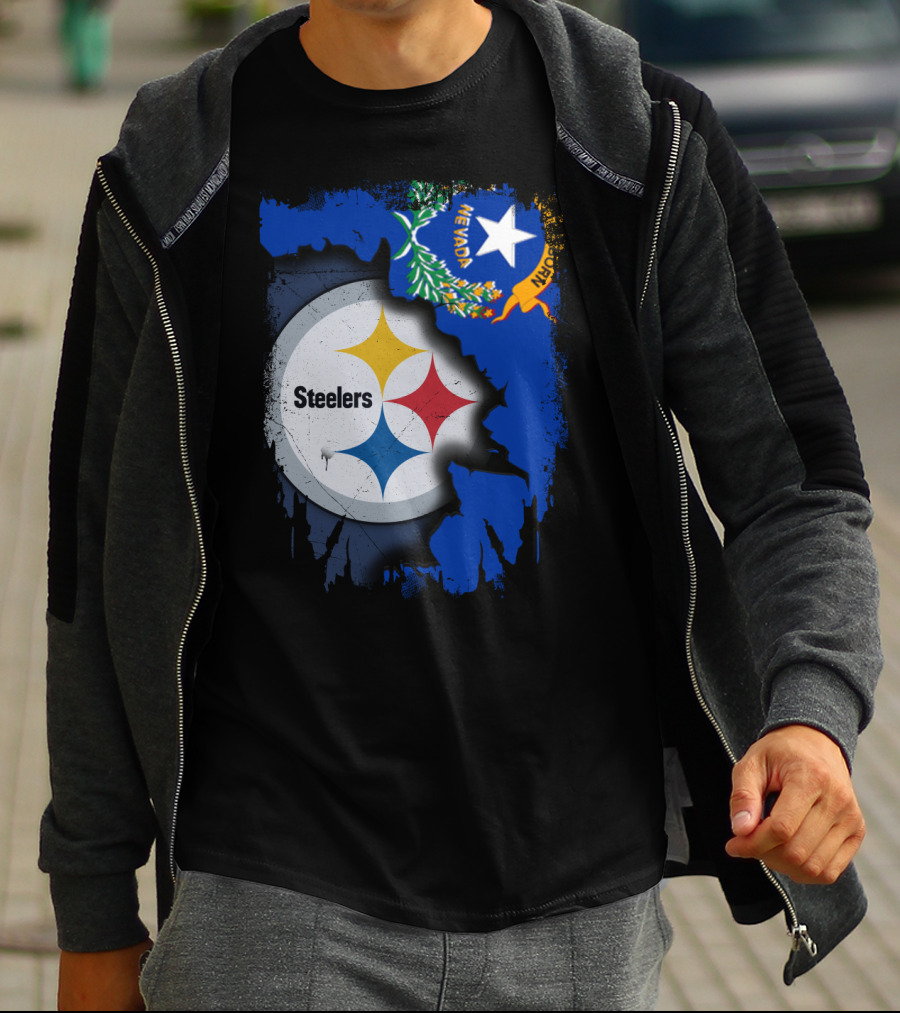 Nevada Steelers Fan Collaboration With State Flag Elements T-Shirt