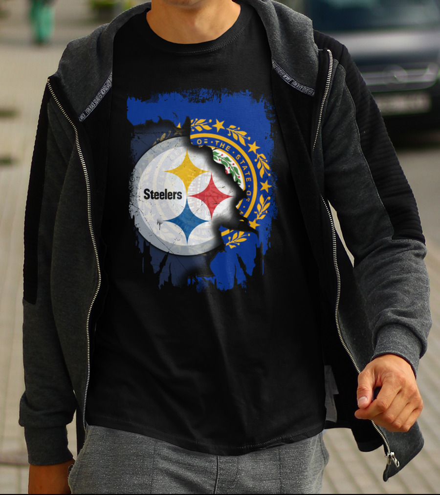 New Hampshire And Pittsburgh Steelers Emblem Fusion T-Shirt