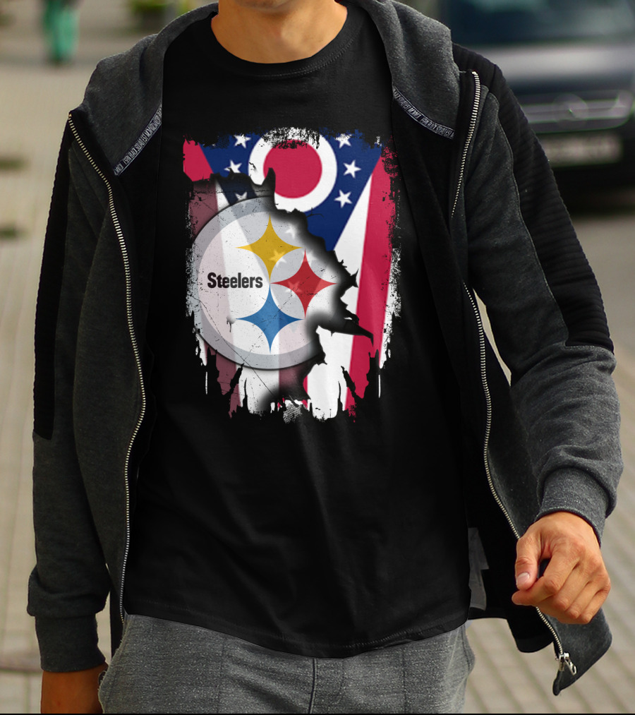 Ohio Steelers Fusion With Flag T-Shirt