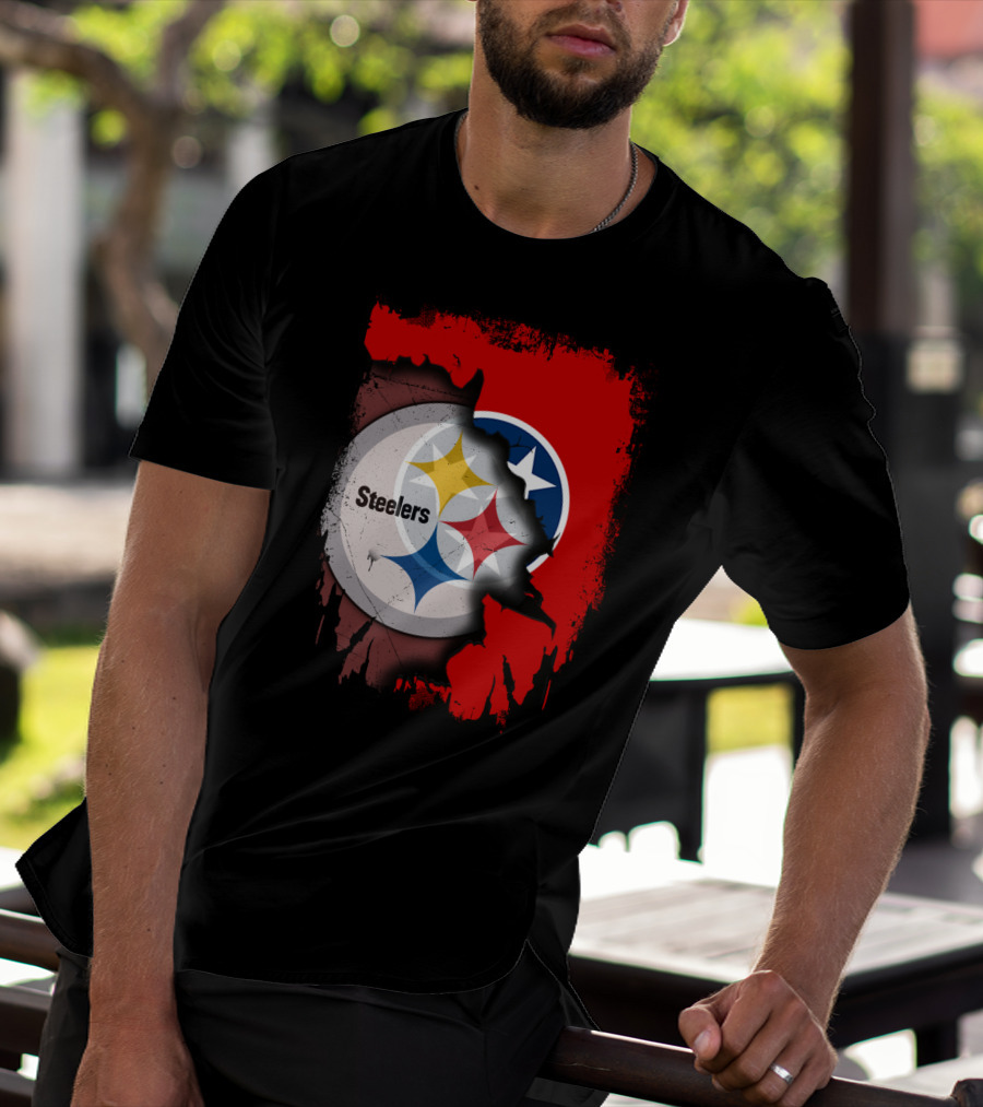 Tennessee And Steelers Fusion With Flag T-Shirt