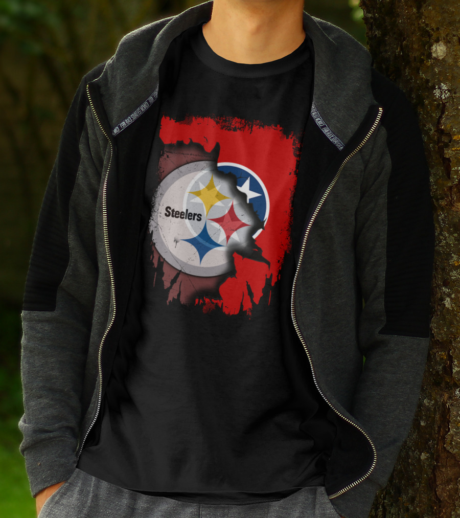 Tennessee And Steelers Fusion With Flag T-Shirt