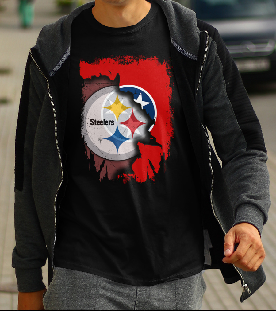 Tennessee And Steelers Fusion With Flag T-Shirt