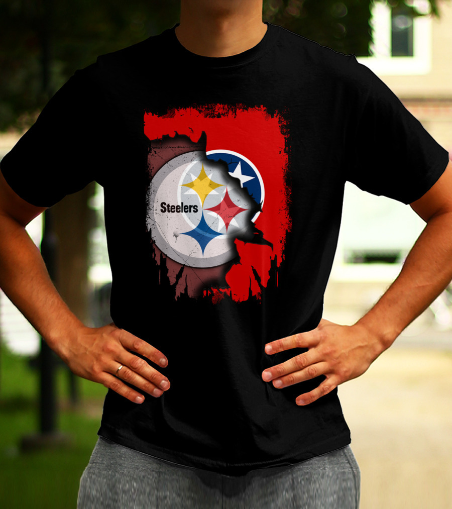 Tennessee And Steelers Fusion With Flag T-Shirt