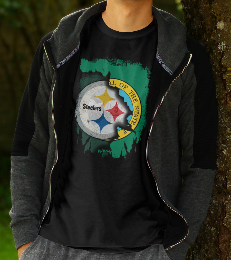 Washington State Meets Steelers Football Emblem T-Shirt