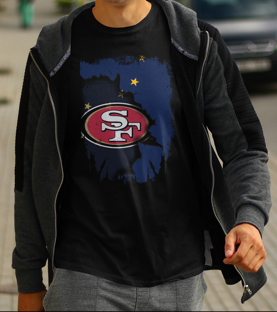 Together Alaska With San Francisco 49ers Logo And Alaska Flag Map T-Shirt