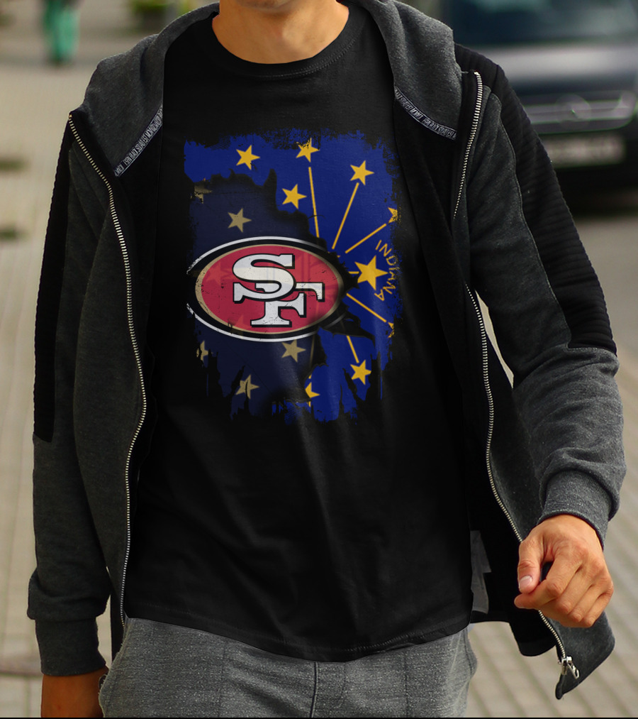 Indiana And San Francisco 49ers United With Indiana Flag Stars T-Shirt