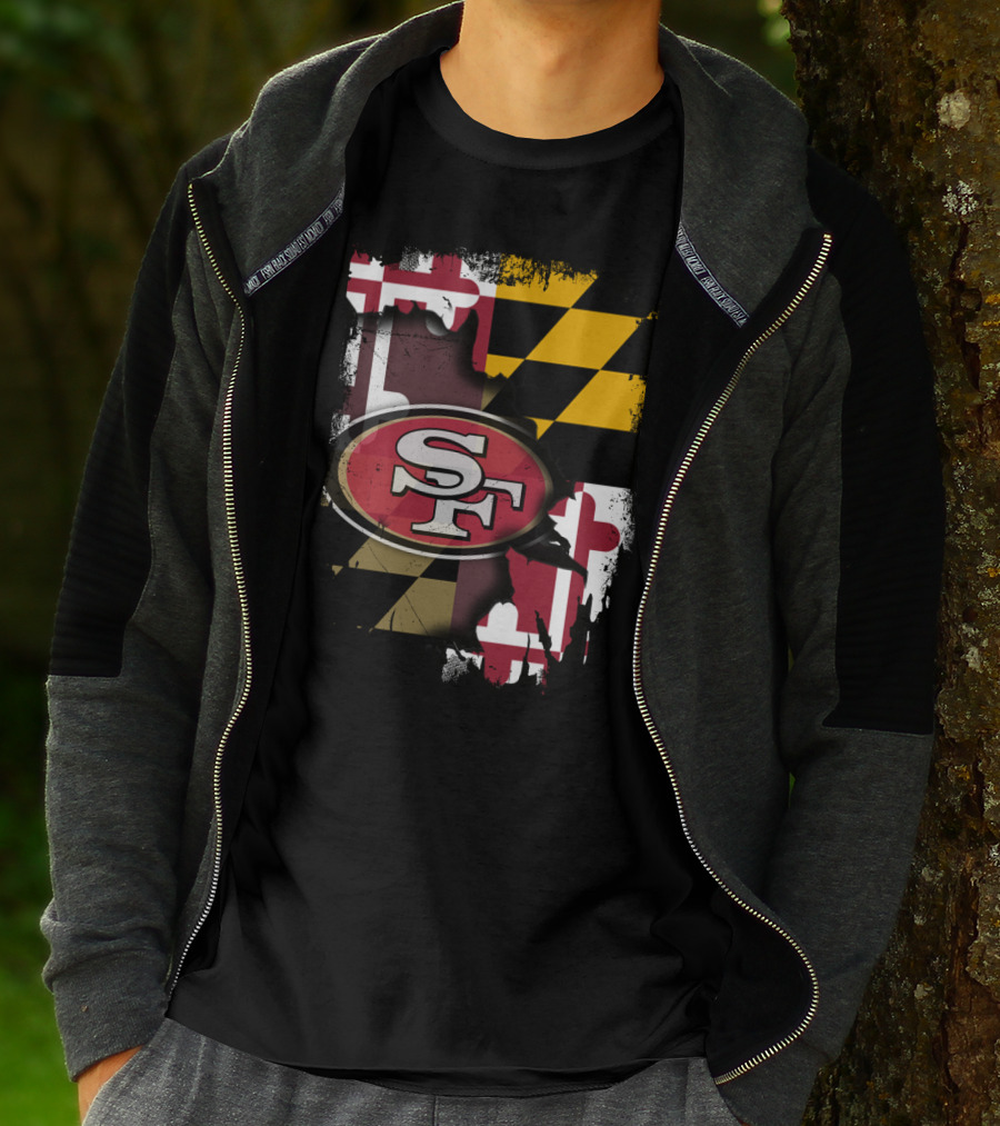 Maryland Flag With San Francisco 49ers Logo Together T-Shirt