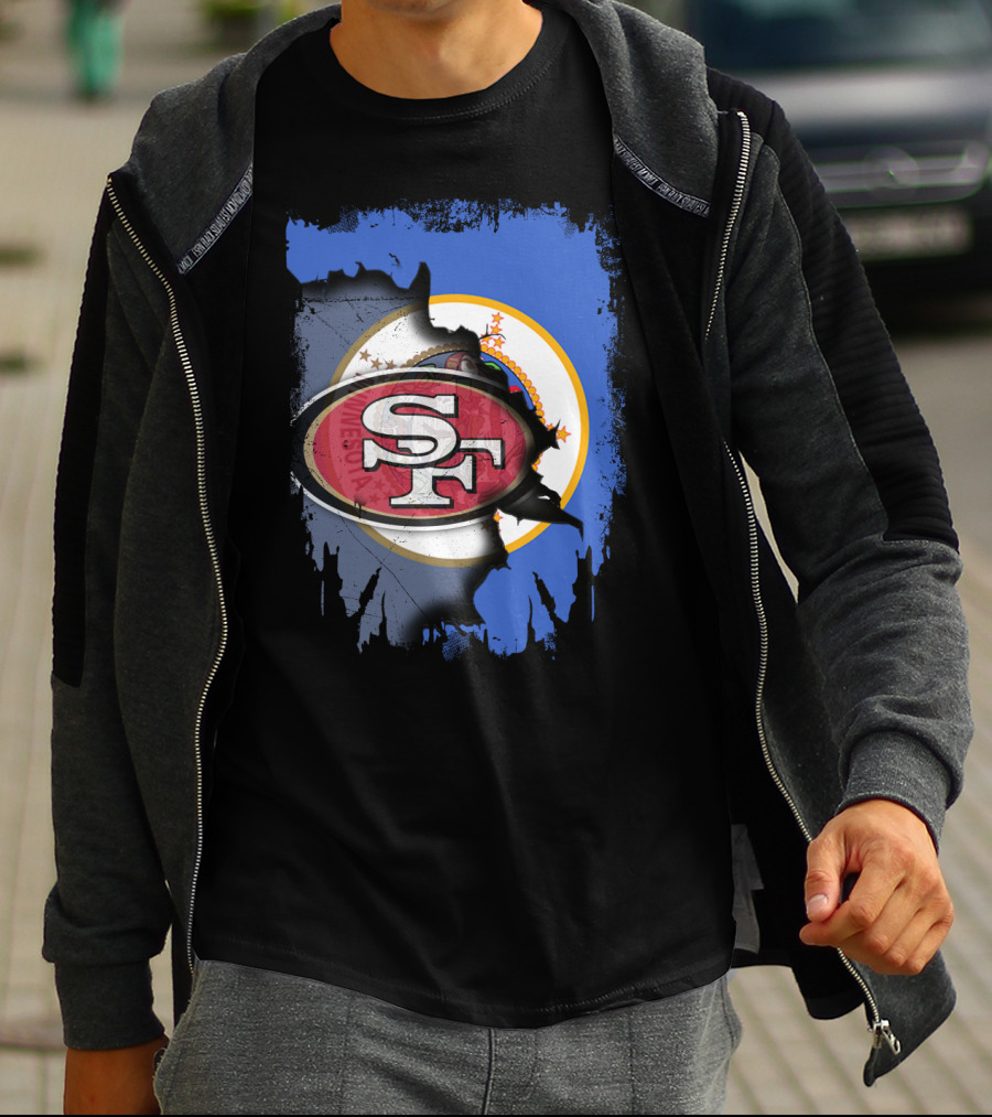 Minnesota State Flag With San Francisco 49ers Logo Overlay T-Shirt