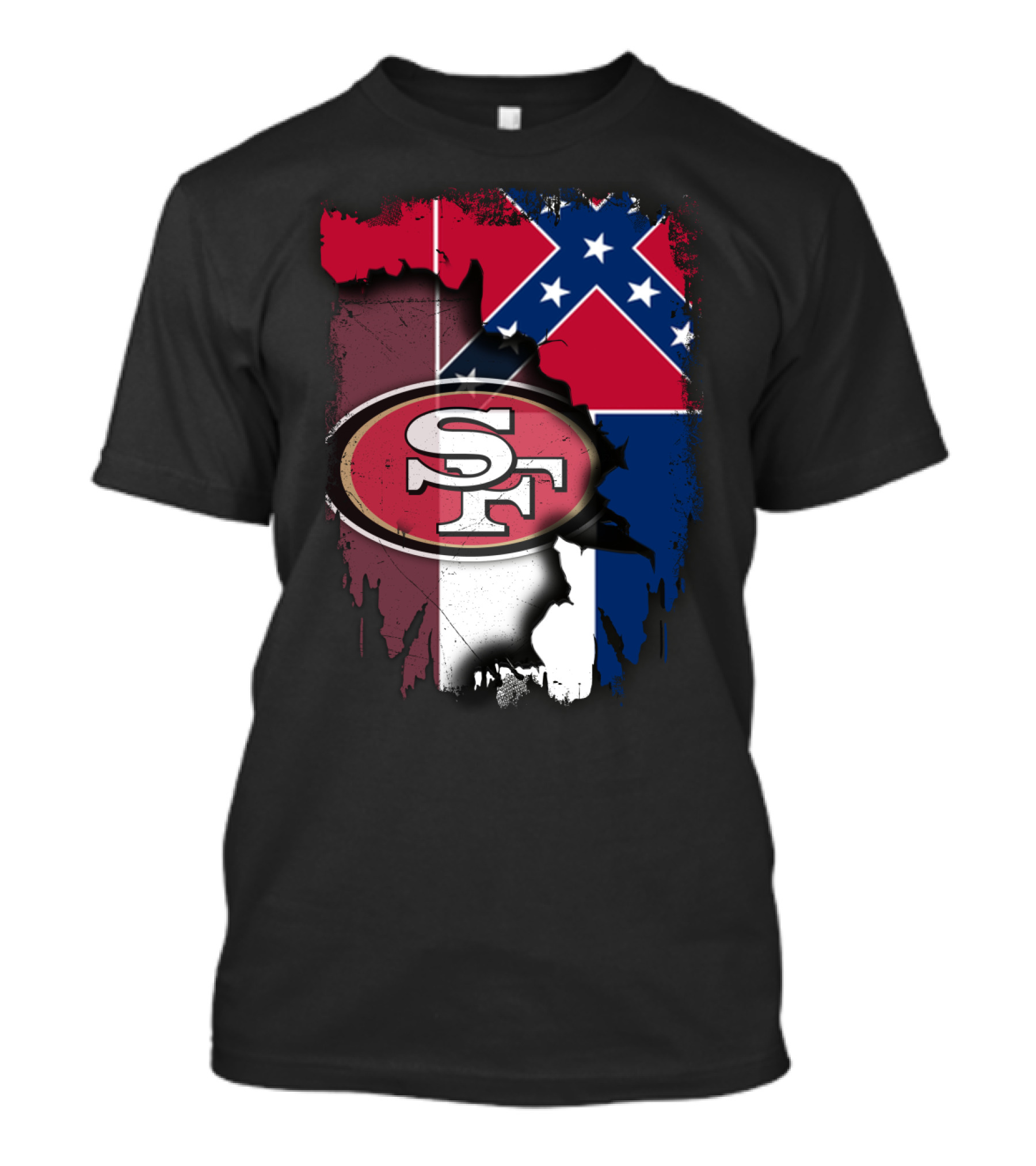 San Francisco 49ers Logo With Mississippi Flag Background T-Shirt