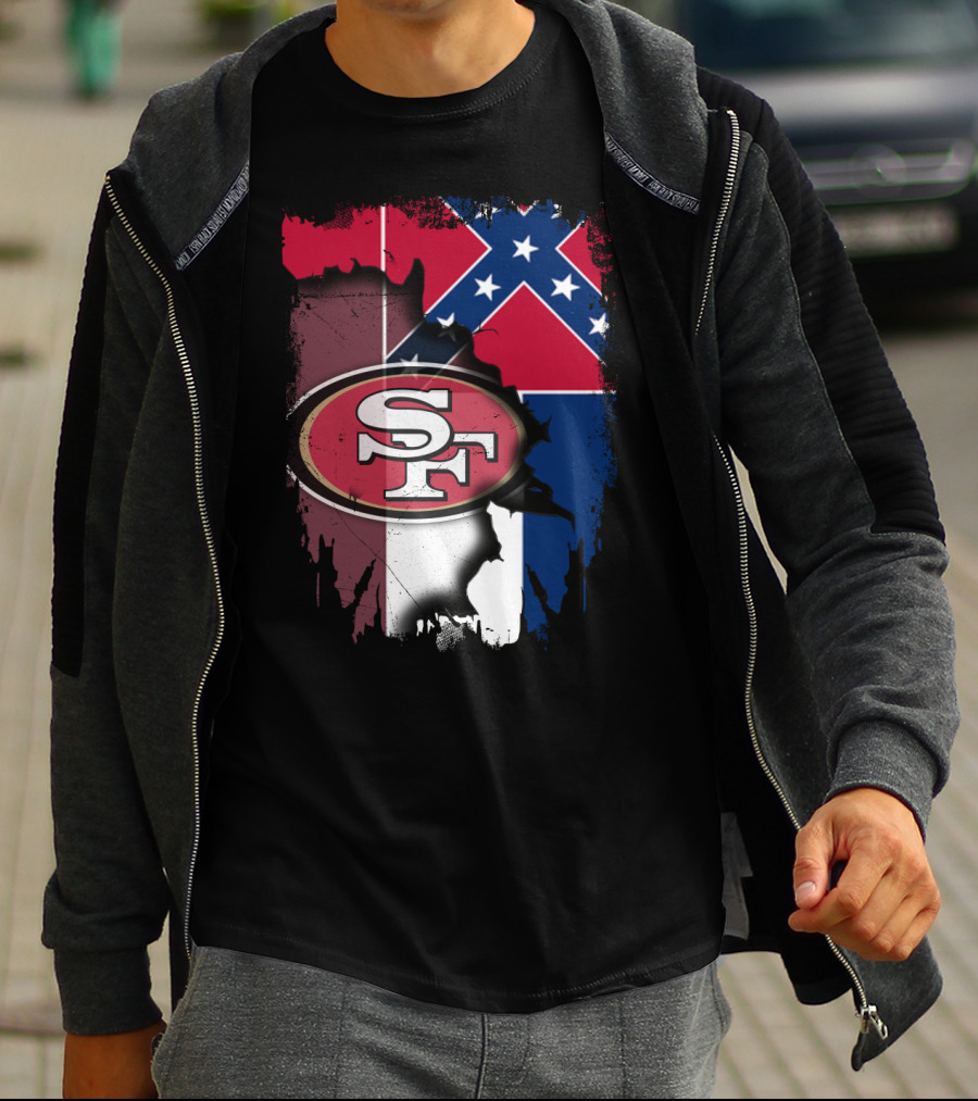San Francisco 49ers Logo With Mississippi Flag Background T-Shirt