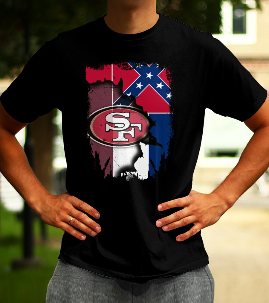 San Francisco 49ers Logo With Mississippi Flag Background T-Shirt