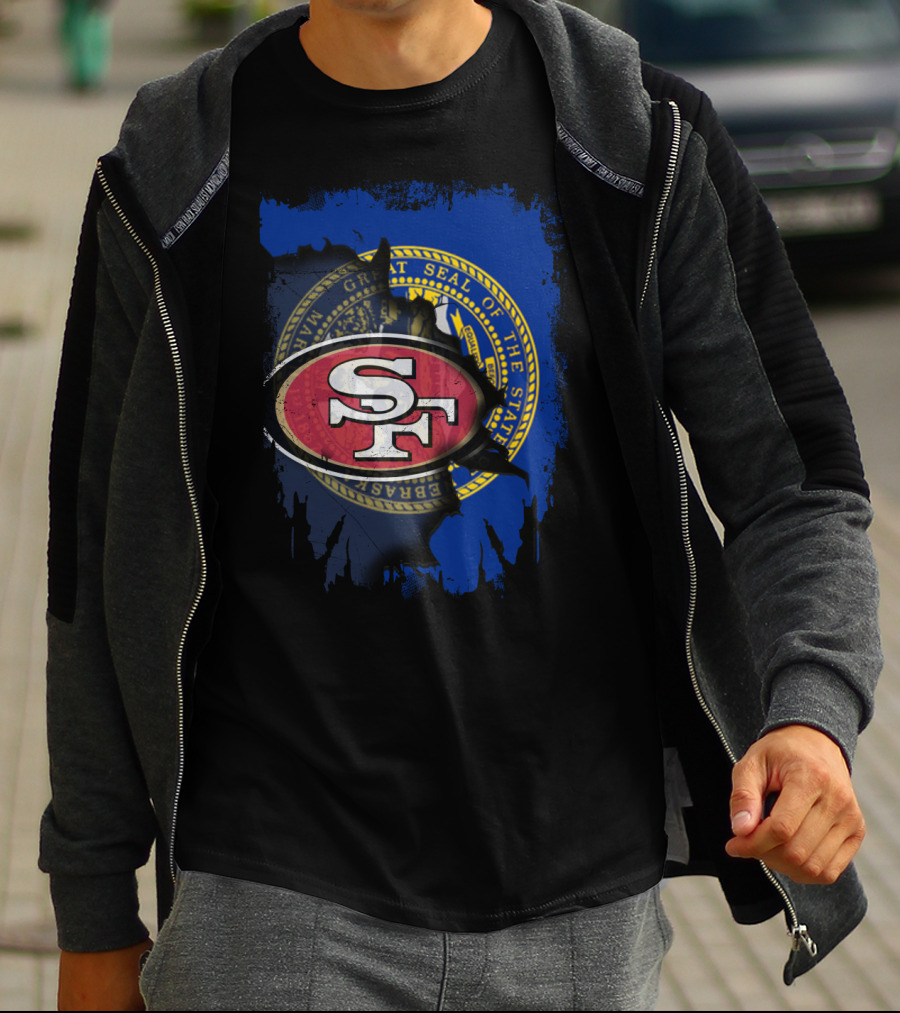 Nebraska Seal With San Francisco 49ers Logo Fusion T-Shirt