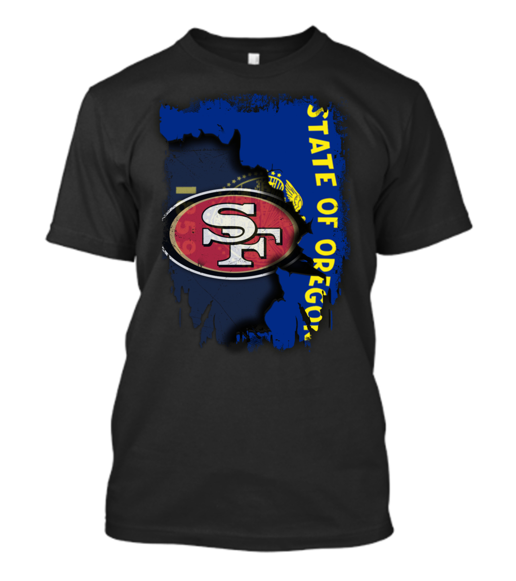 State Of Oregon With 49ers SF Logo Overlay T-Shirt