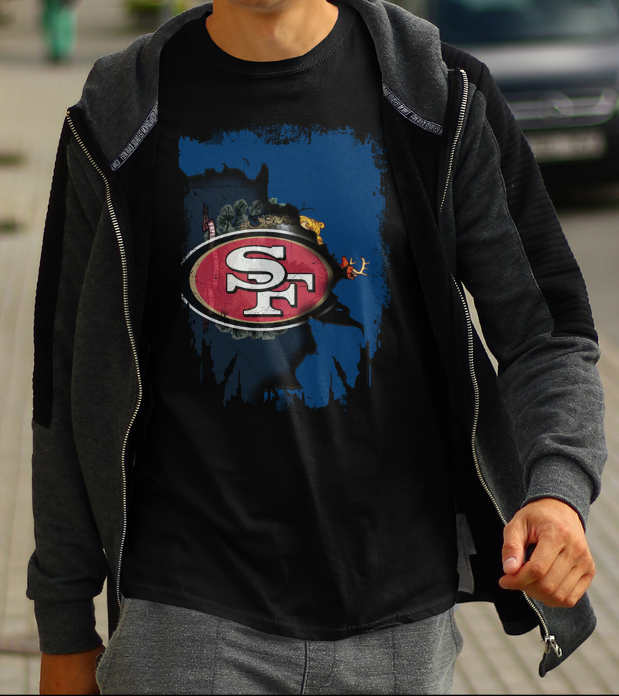SF 49ers Emblem Overlaying Vermont T-Shirt