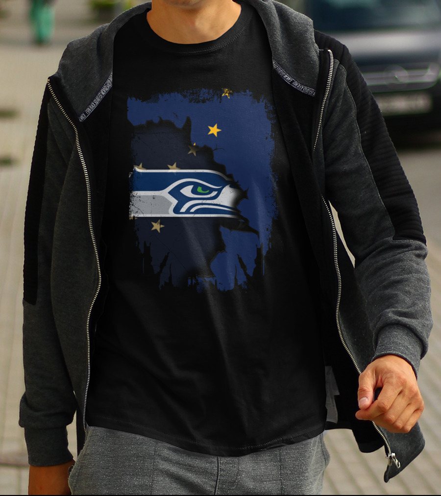 Alaska Map With Seattle Seahawks Logo And Stars T-Shirt