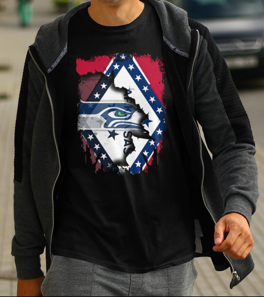 Arkansas Flag Distressed Overlay With Seahawks T-Shirt