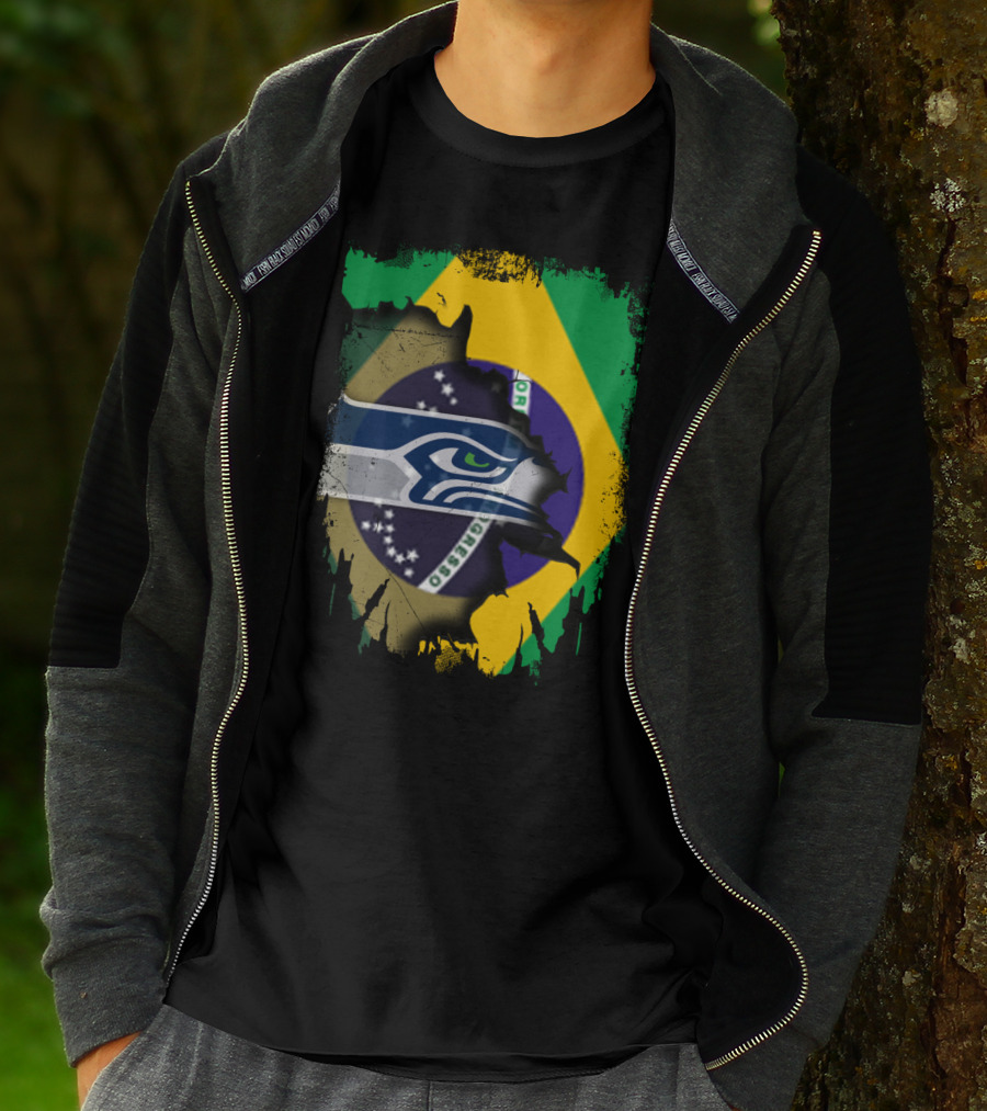 Together Brazil With Seahawks Over Brazilian Flag T-Shirt