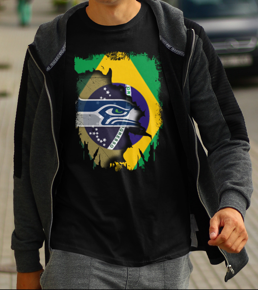 Together Brazil With Seahawks Over Brazilian Flag T-Shirt