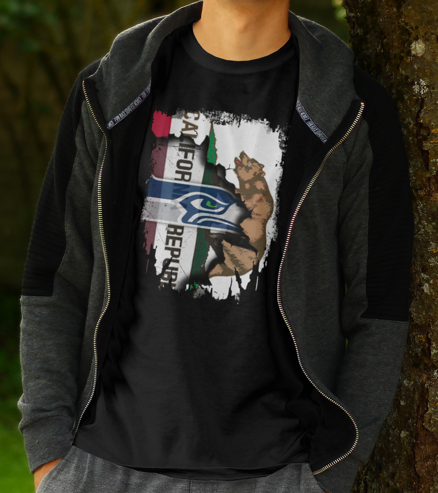 Together California Republic With Seahawks Logo Bear T-Shirt