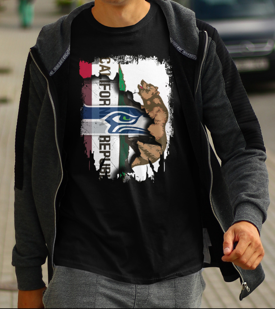 Together California Republic With Seahawks Logo Bear T-Shirt