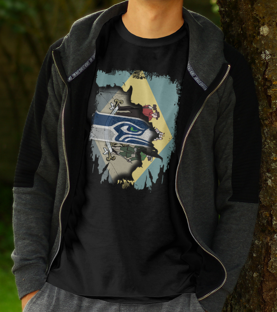 Delaware Flag With Seahawks Logo Fusion T-Shirt