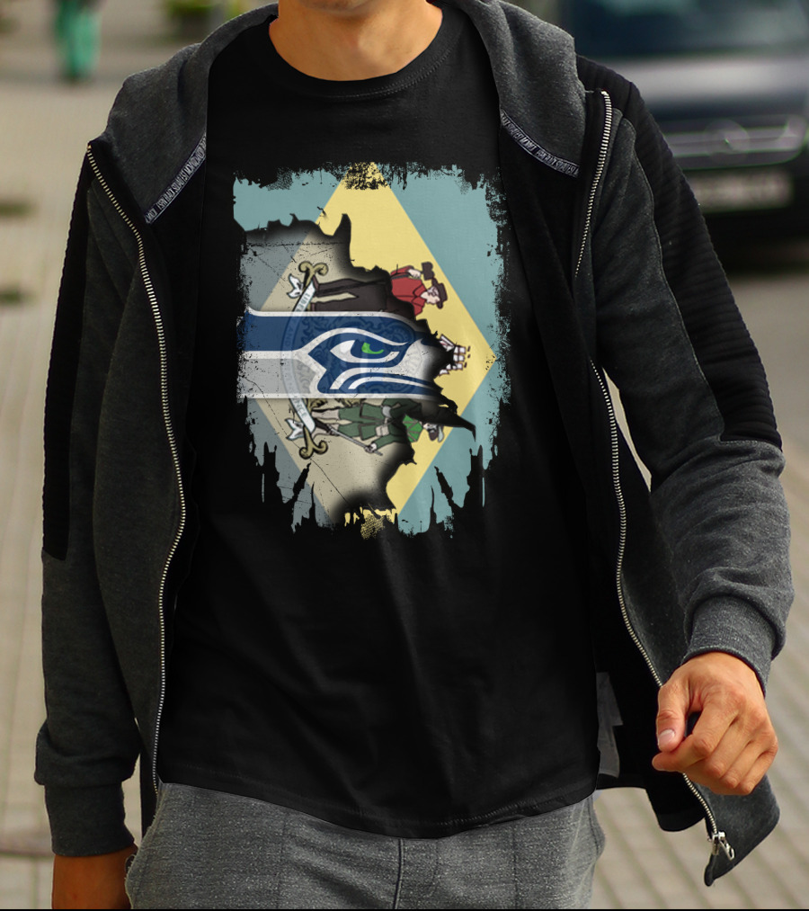 Delaware Flag With Seahawks Logo Fusion T-Shirt