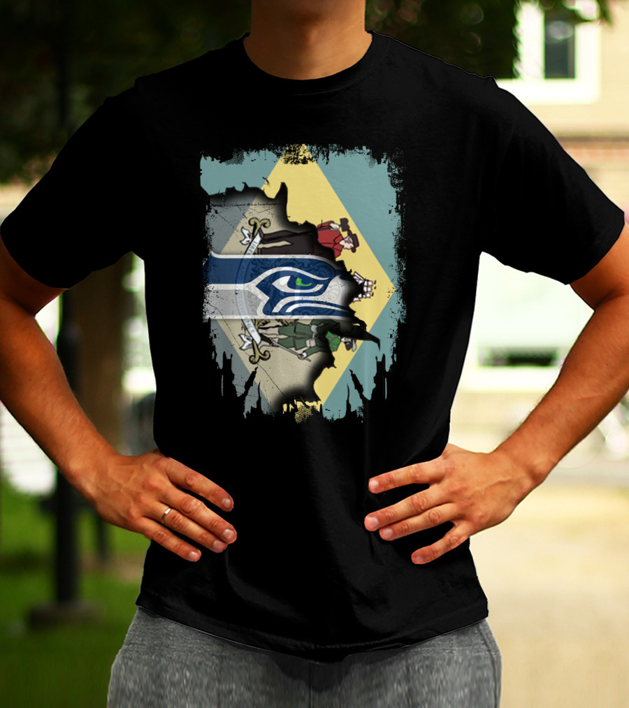 Delaware Flag With Seahawks Logo Fusion T-Shirt