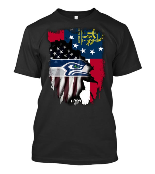 Georgia State Flag With Seahawks Logo And American Flag Elements T-Shirt