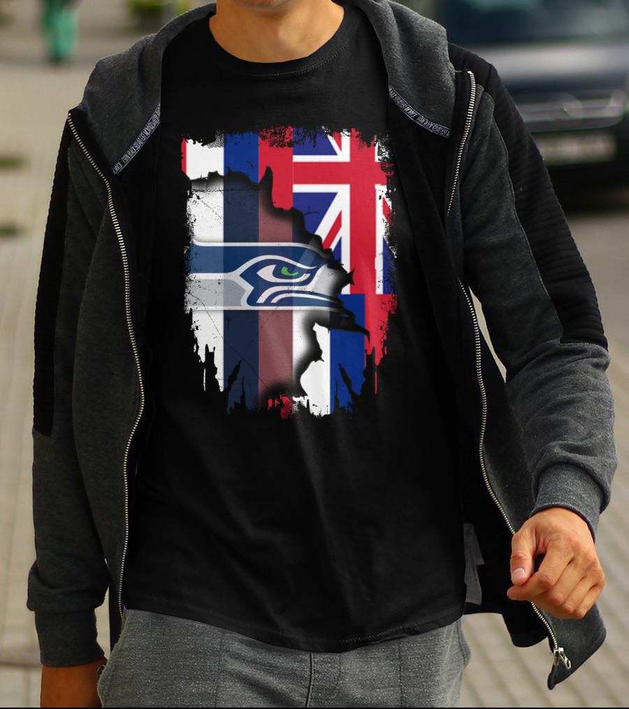 Together Hawaii With Seahawks Logo And Hawaiian Flag T-Shirt