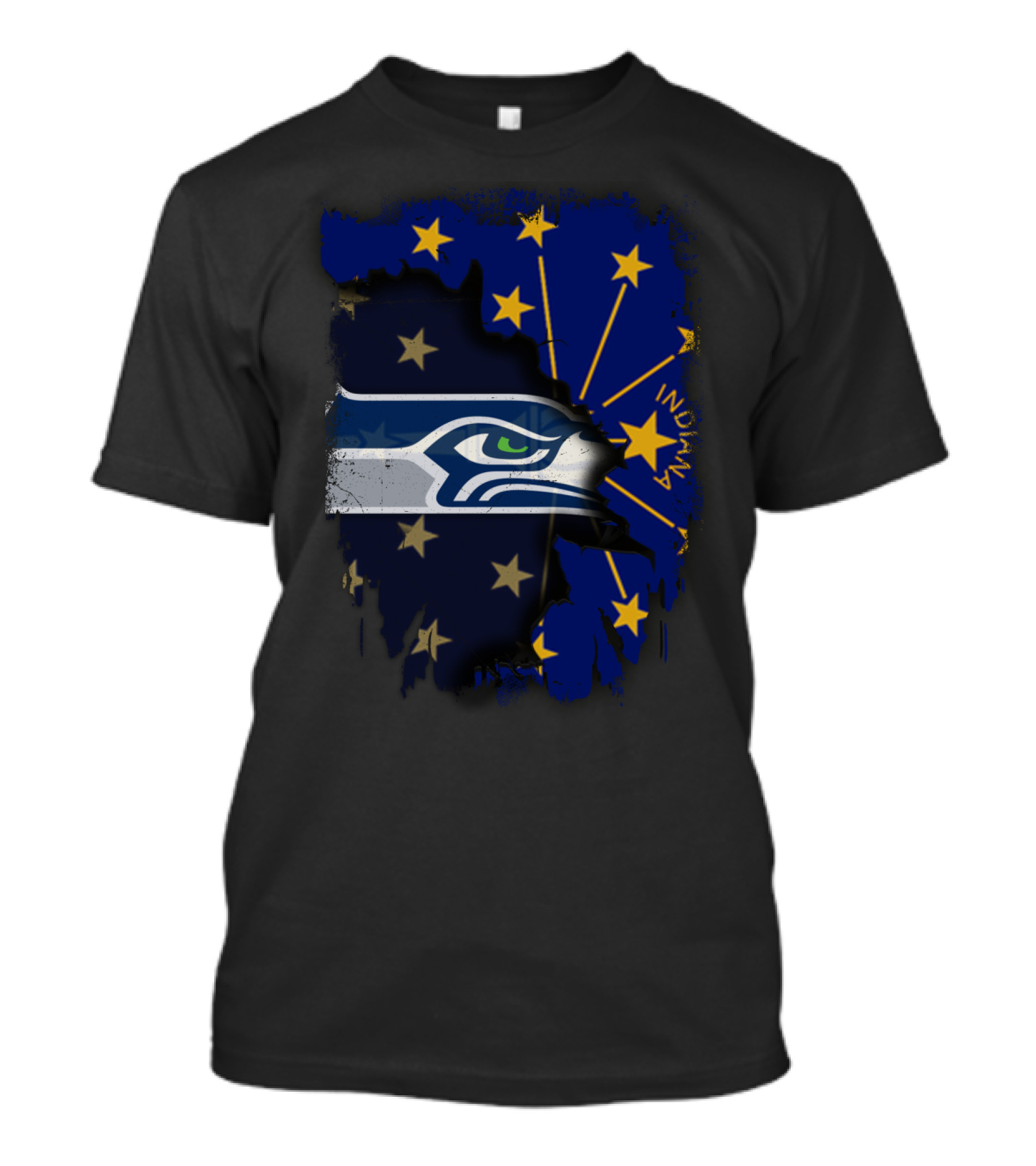 Seahawks Logo Blended With Indiana Flag Stars T-Shirt
